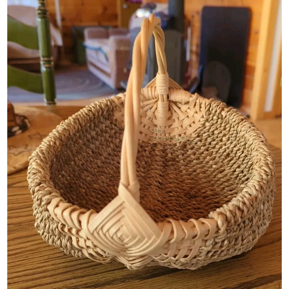 Vintage Buttocks Primitive Gathering Basket Handmade Woven